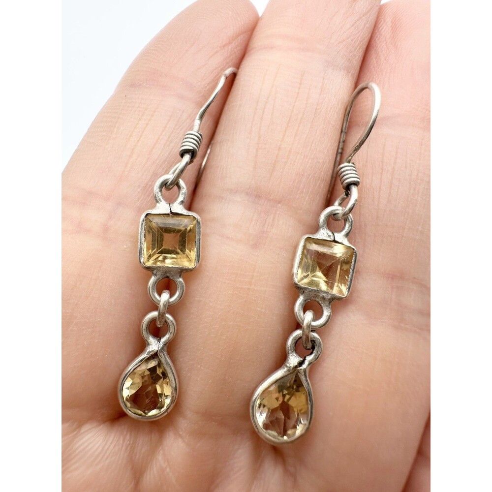 925 Sterling Silver Natural Citrine Dangle Earrings